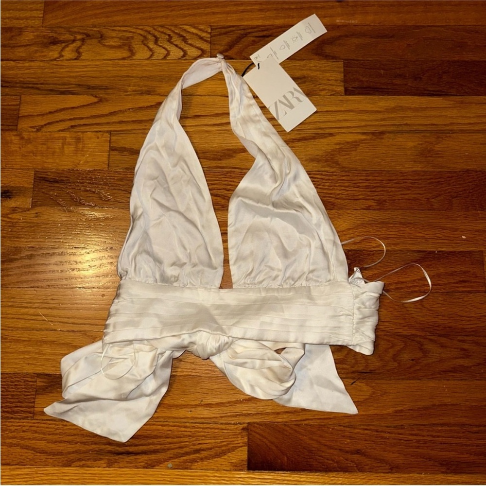 Zara Cream Tie-Front Halter Top